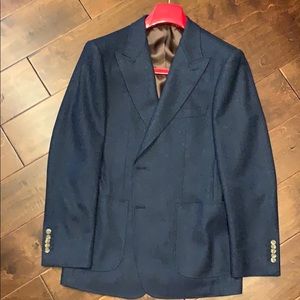 Blue Herringbone Wool Blazer
